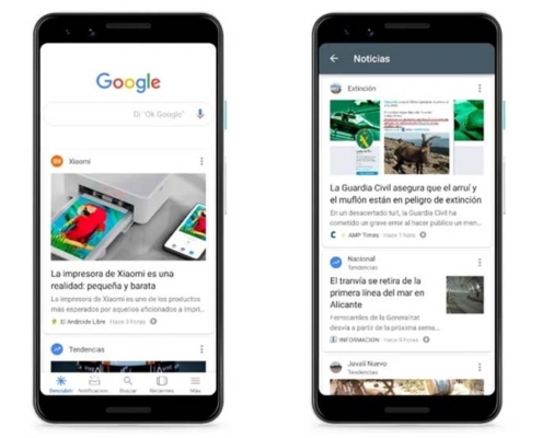 Smartphones con Google Discover en sus pantallas