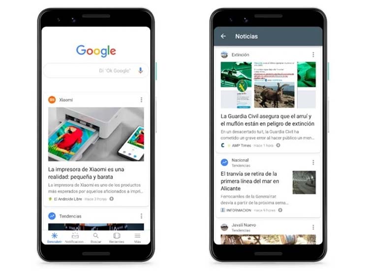 Smartphones con Google Discover en sus pantallas