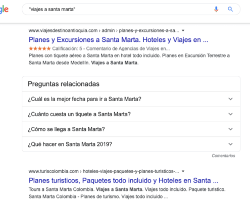 Captura de pantalla mostrando las Preguntas Relacionadas en una SERP de Google